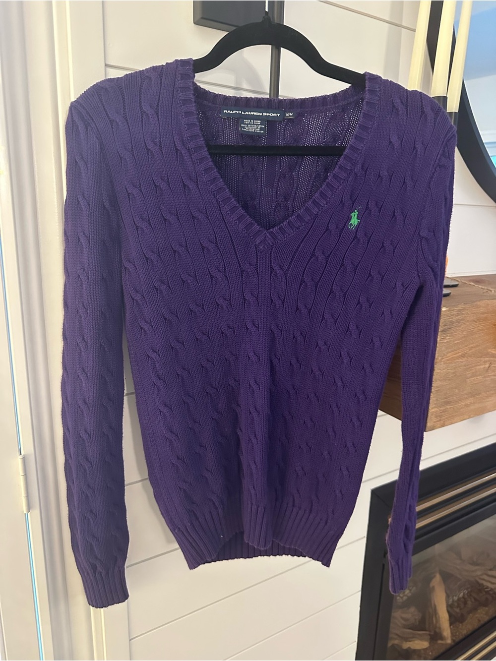Polo by Ralph Lauren Purple Cable-Knit V-Neck Sweater with Green Pony